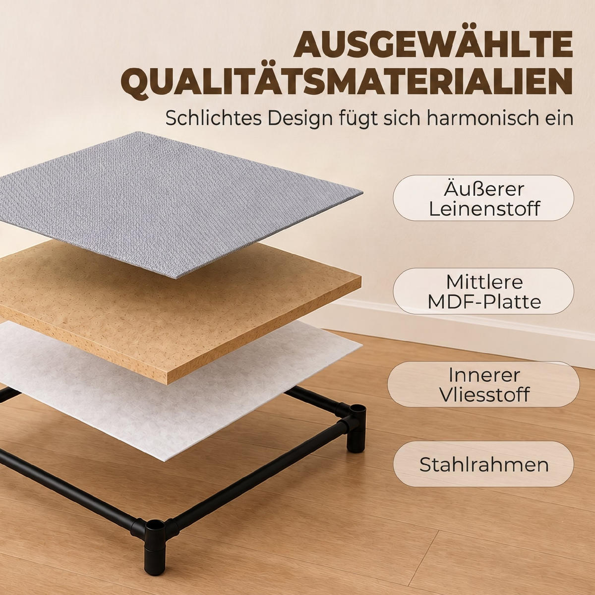 KOMODA Len Ocel Šedá - šedá/černá, kov/textil (32/80/42cm) - HOMCOM
