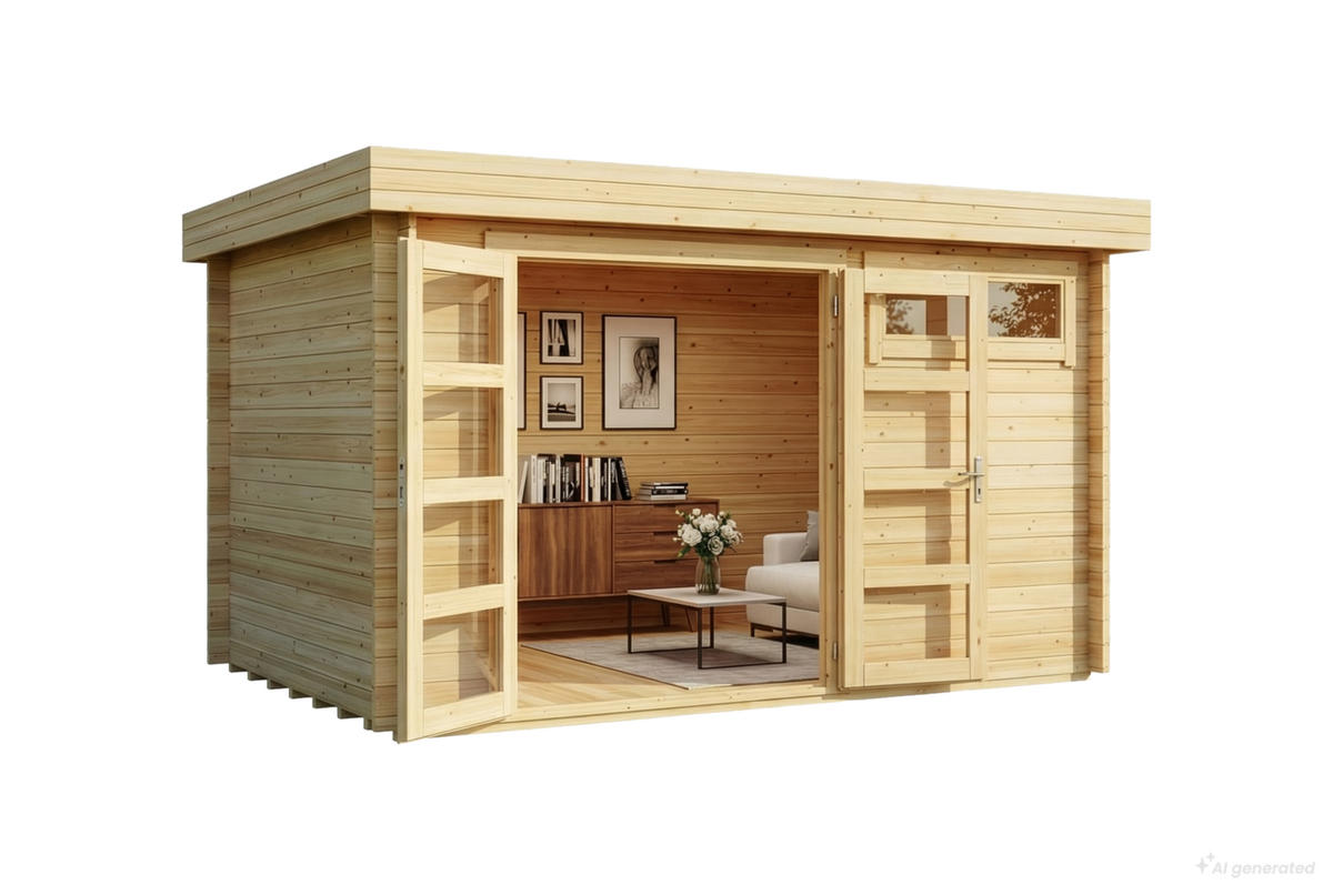GARTENHAUS Holz Komplettset - Leandro - Naturfarben, Holz (394/217/268cm) - Alpholz