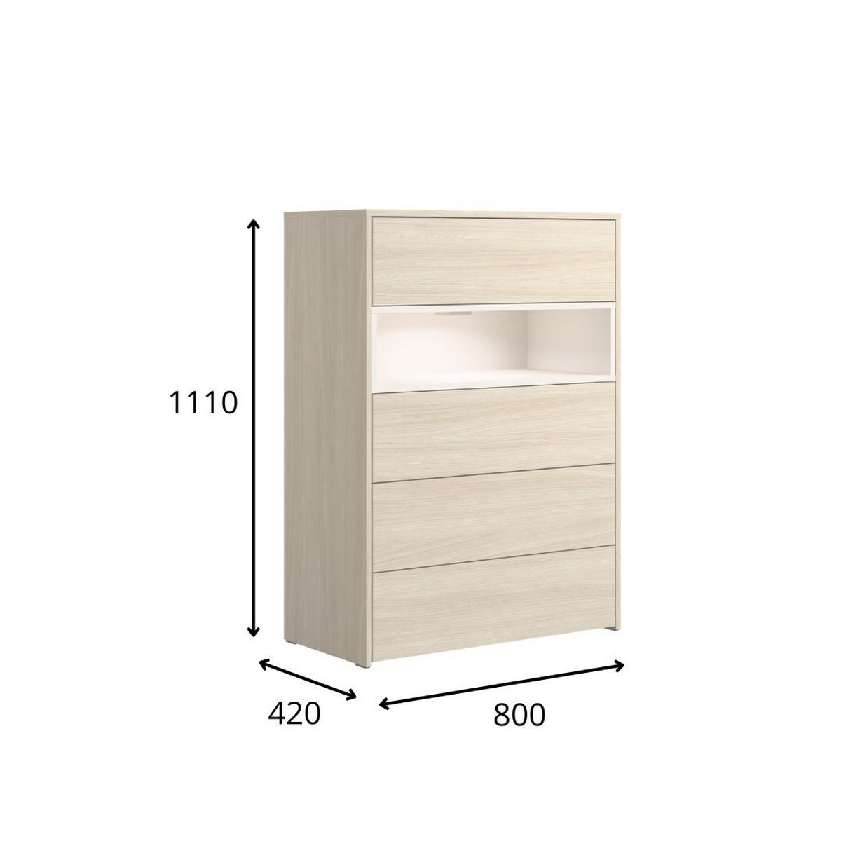 KOMMODE BALYR 79,8/111/40cm mit 4 Schubladen Türen Eiche Helle - Eichefarben/Beige, Holzwerkstoff (79.8/111/40cm) - MASSENO