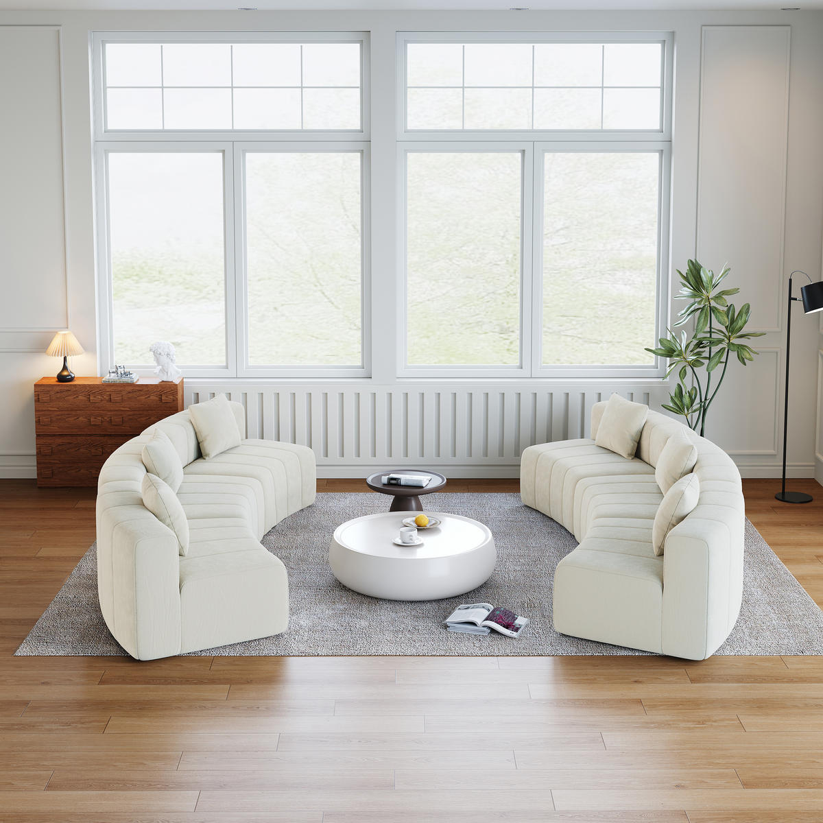 SITZGARNITUR Geschwungen modular 6-Sitzer mit 2 Kissen, DE-42718, Beige - Beige, Textil (444.5/73.6/83.5cm) - ComfortXL