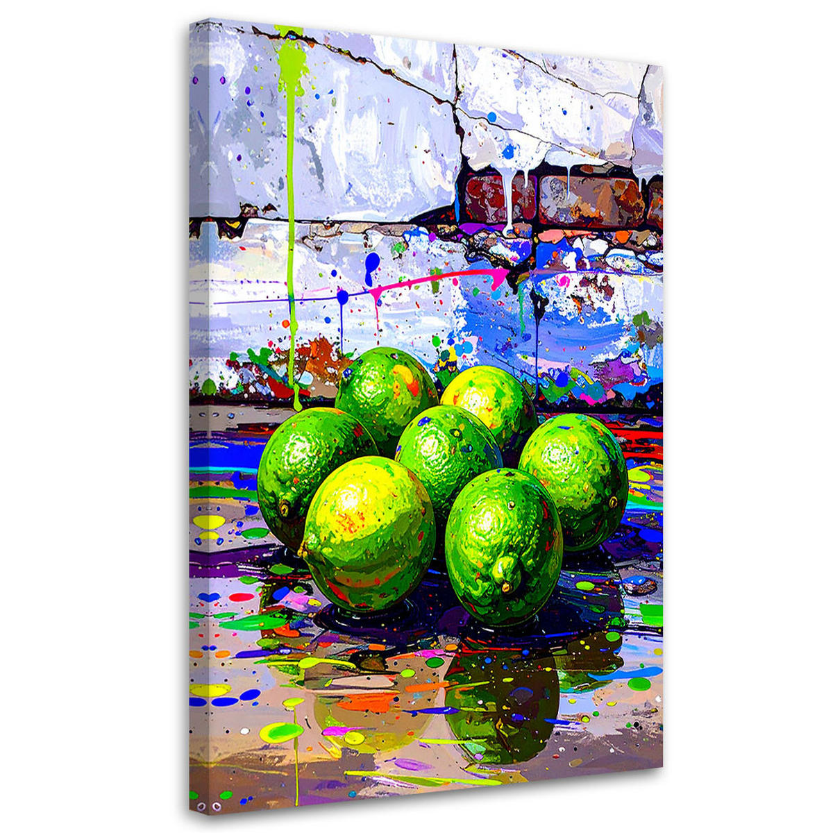 LEINWANDBILD Graffiti Limetten Zitronen Obst 80x120cm - Grün, Textil (80/120cm) - Feeby