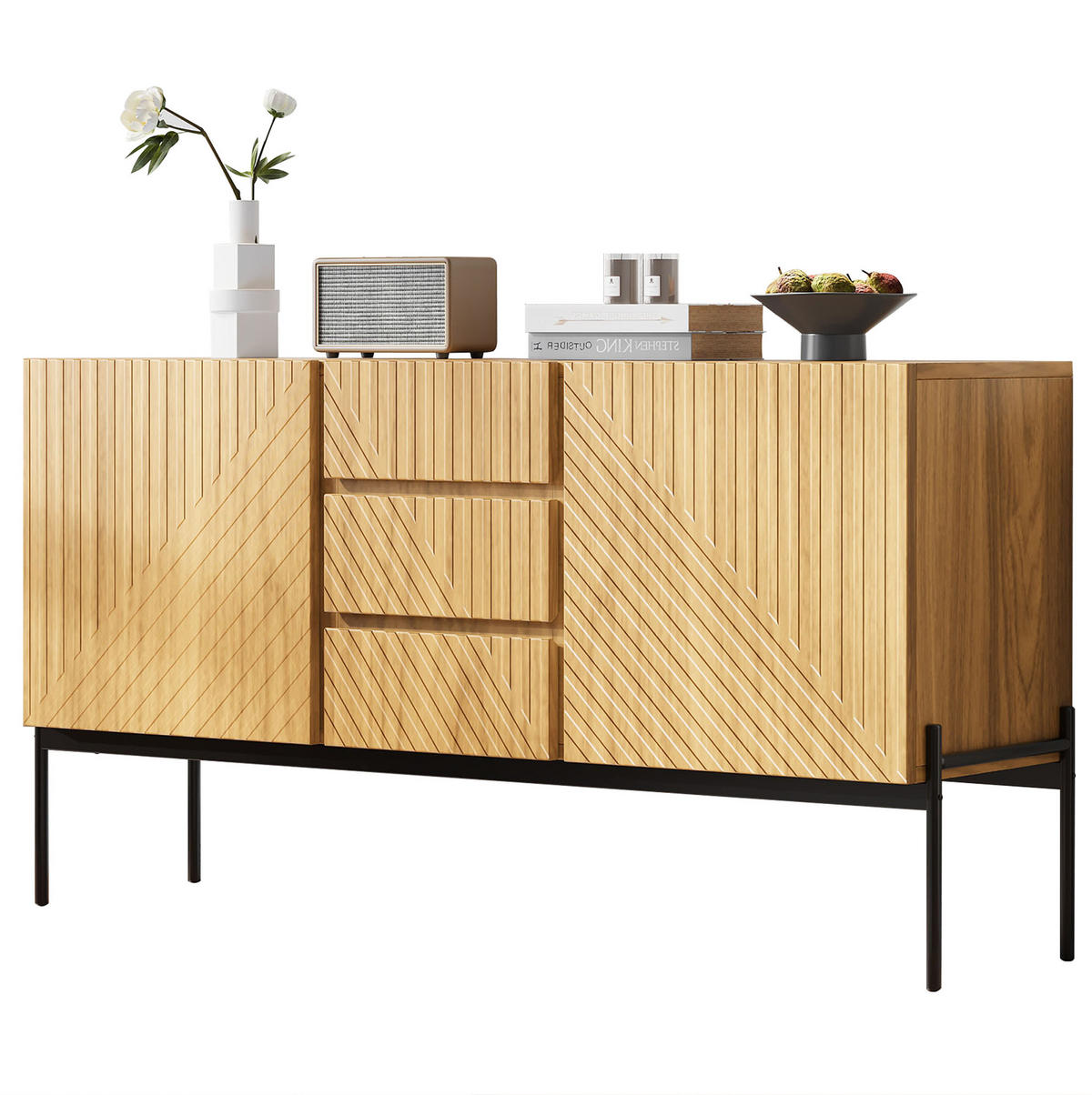 SIDEBOARD 140/40/75 cm mit 2 Türen, 3 Schubladen und Metallbeinen - Naturfarben, Holzwerkstoff (140/75/40cm) - BEAOK
