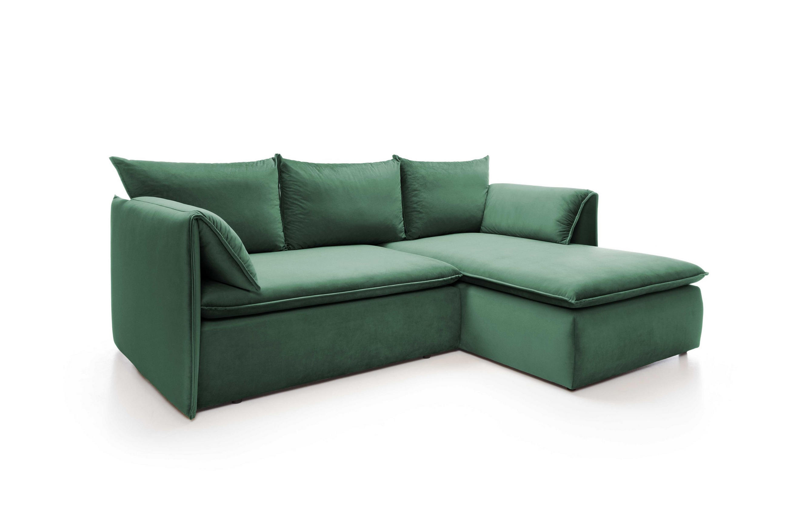 ECKSOFA PREGIO Grün Plüsch-Stoff mit Schlaffunktion - Grün, Holz (230/166cm) - MASSENO