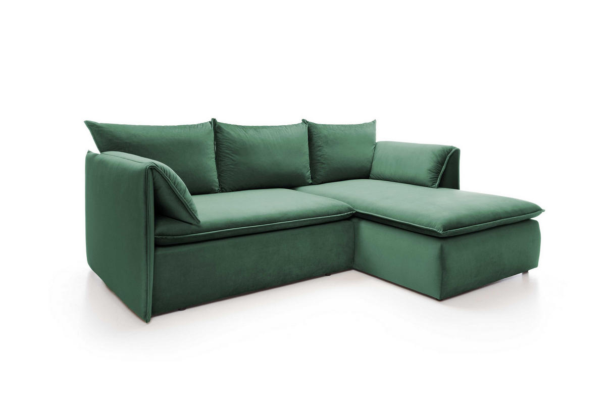 ECKSOFA PREGIO Grün Plüsch-Stoff mit Schlaffunktion - Grün, Holz (230/166cm) - MASSENO