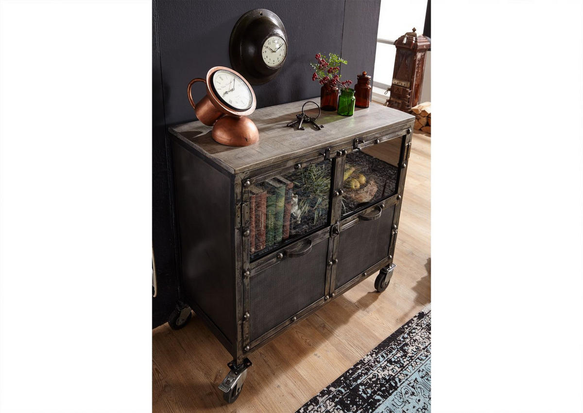 SIDEBOARD Mango 90x40x90 grau lackiert HEAVY INDUSTRY #114 - Grau, Metall (90/90/40cm) - Massivmoebel24