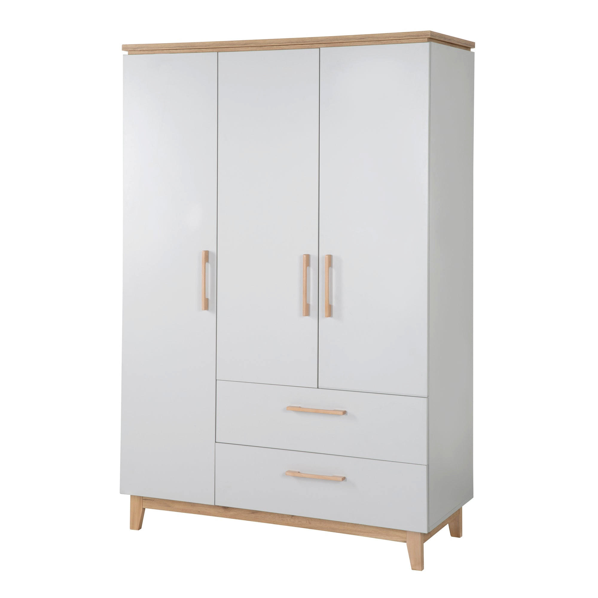 KLEIDERSCHRANK Caro 3-türig - Hellgrau, Holzwerkstoff (134.5/200/55cm) - Roba
