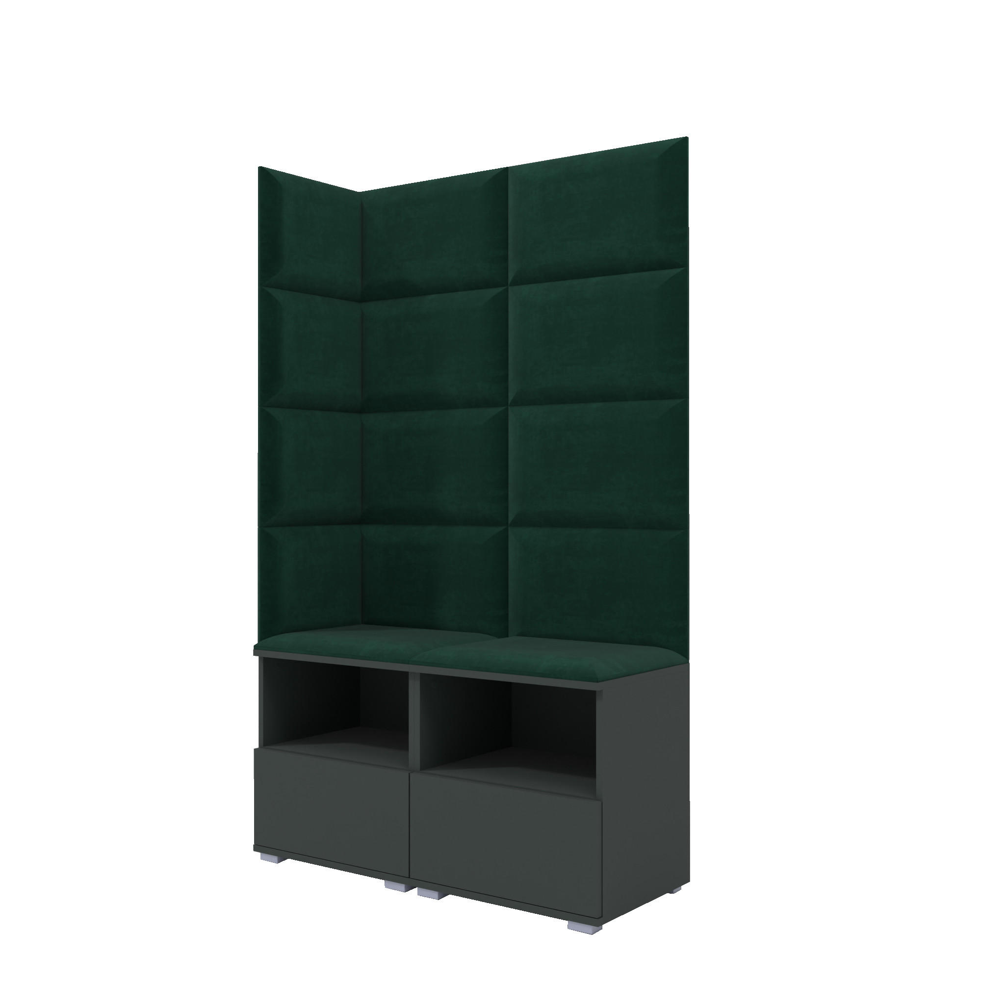 GARDEROBEN-SET Nela V mit gepolsterten Paneelen 100/174/40 - Dunkelgrün/Silberfarben, Holzwerkstoff/Kunststoff (100/174/40cm)