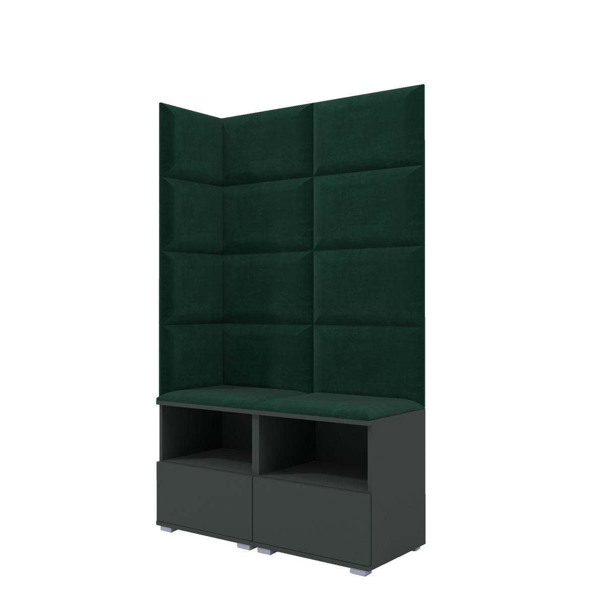 GARDEROBEN-SET Nela V mit gepolsterten Paneelen 100/174/40 - Dunkelgrün/Silberfarben, Holzwerkstoff/Kunststoff (100/174/40cm)