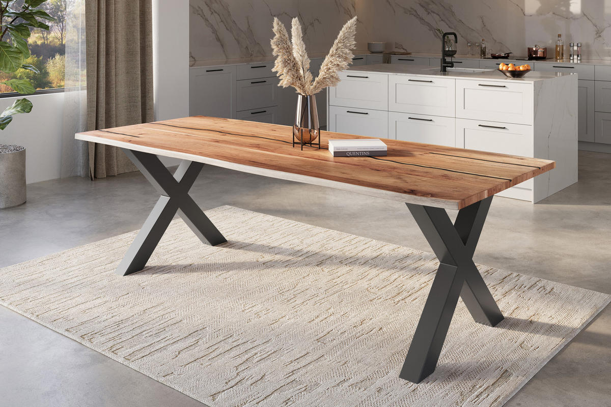ESSTISCH POLLY - Beige/Schwarz, Holz/Metall (100/260/77cm) - SAM