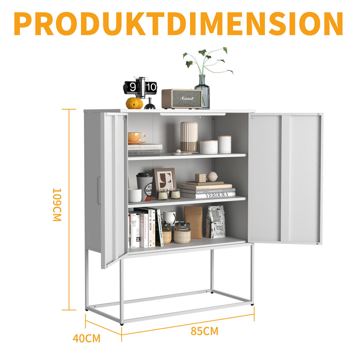 SIDEBOARD 85/40/109 cm Weiß aus Metall mit Magnettüren - Weiß, Metall (40/109/85cm) - OKMYHOME