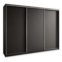 SCHWEBETÜRENSCHRANK NISSE 250/205/60 cm 3-türig mit Schubladen Schwarz - Schwarz/Nickelfarben, Holzwerkstoff (250/205/60cm) - MASSENO
