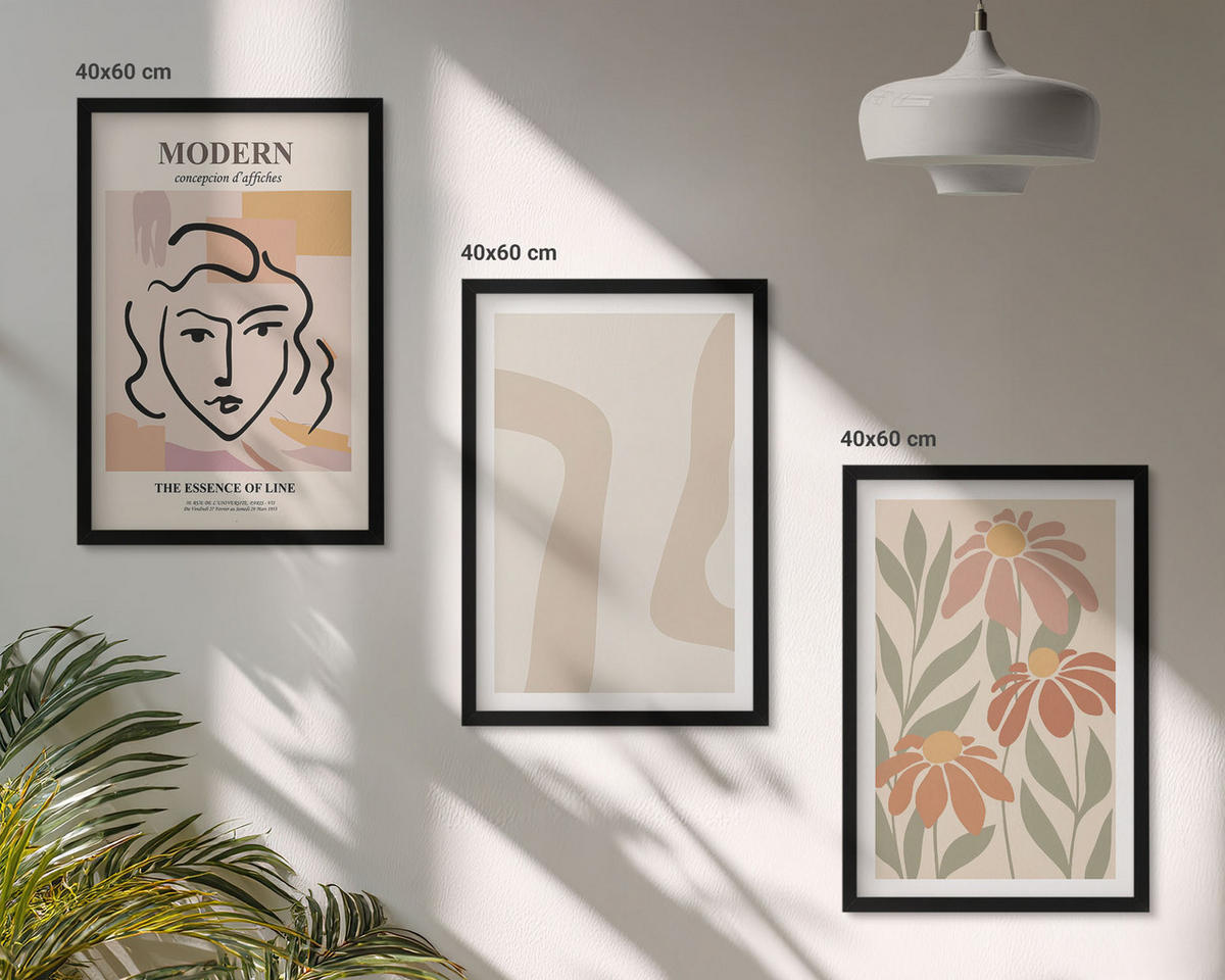BILDER SET 3er Set - 40x60 cm Schwarzer Rahmen - Moderne abstrakte Frau - Schwarz, Kunststoff (40/60cm) - TULUP