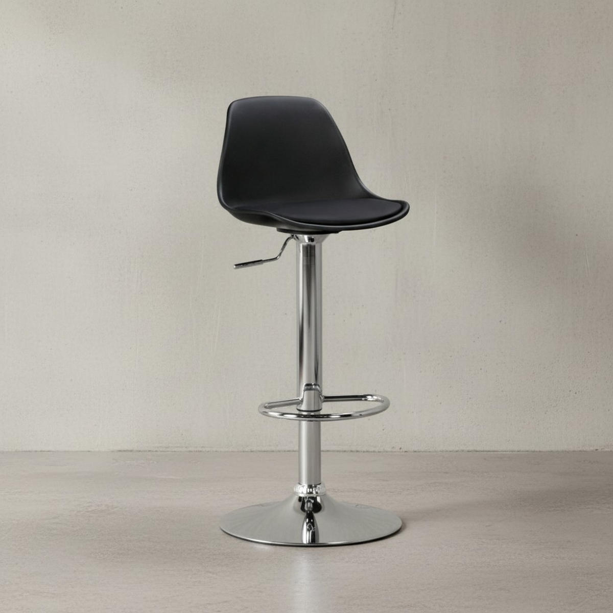 BARHOCKER Lederoptik Verchromt Drehbar BERN, Schwarz 40x40x104 cm - Silberfarben/Schwarz, Kunststoff/Textil (40/104/40cm) - KADIMA DESIGN