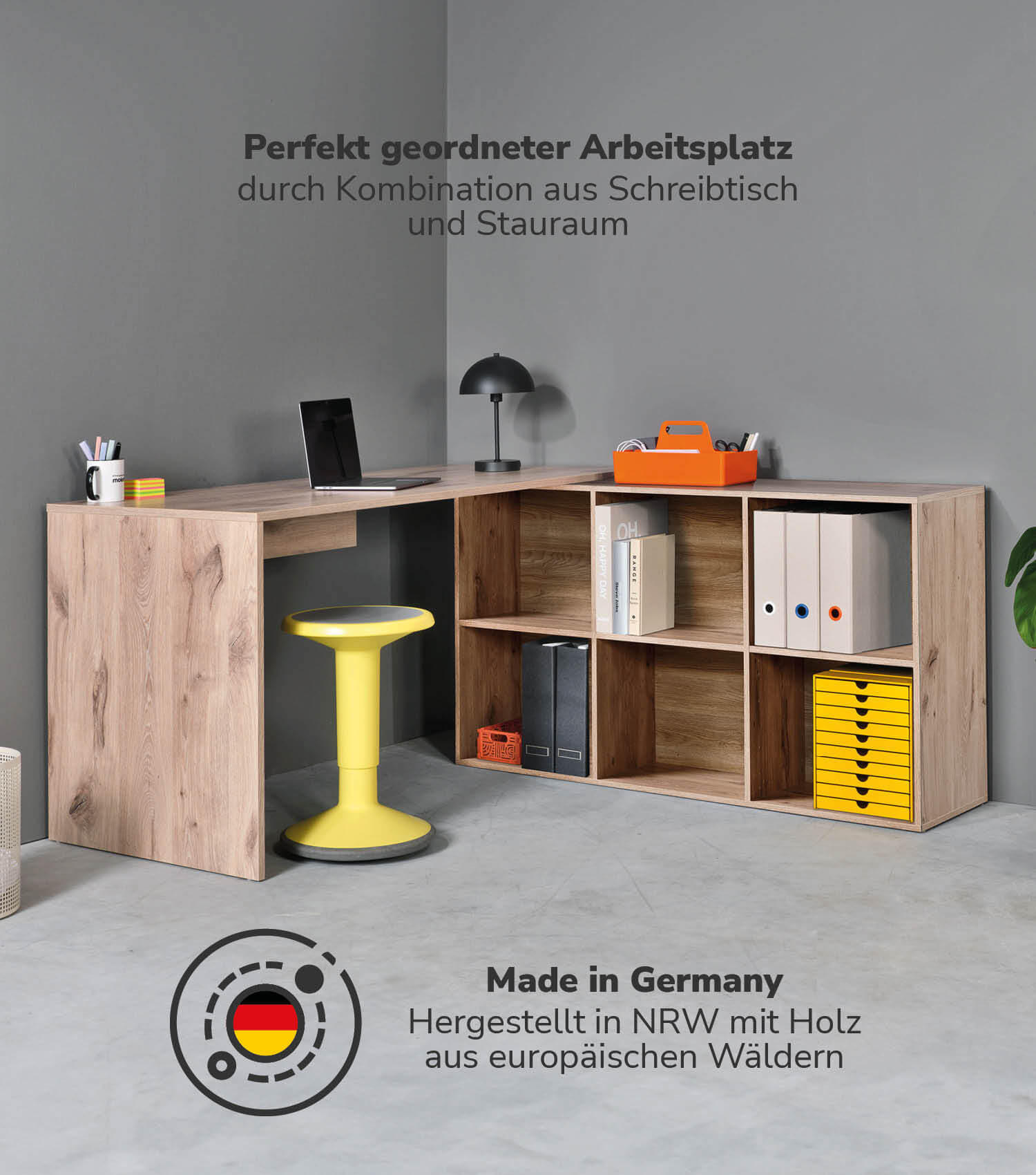 ECKSCHREIBTISCH Der Produktive - Eichefarben, Holzwerkstoff (65/145/77cm) - Mokebo