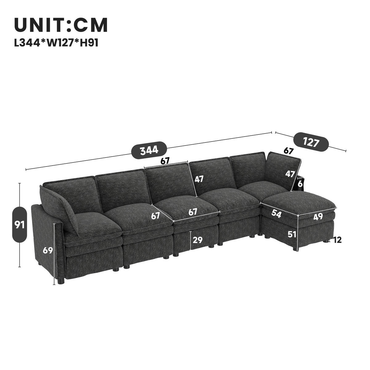 ECKSOFA mit Schlaffunktion und Chenille Bezug - Grau, Textil (344/127cm) - EVRYAE