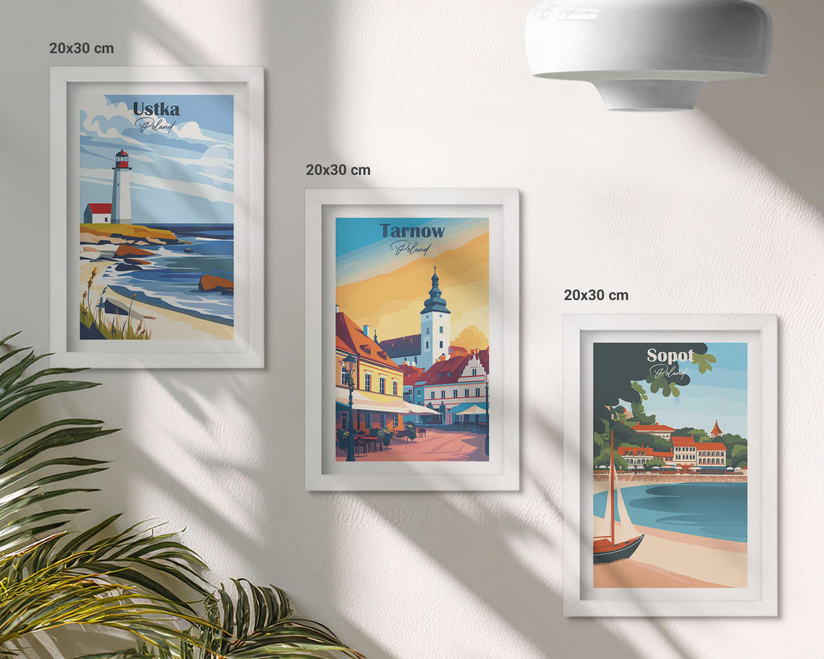 BILDER SET 3er Set - 20x30 cm Weißer Rahmen - Stadtansichten Ustka Tarnów Sopot - Weiß, Kunststoff (20/30cm) - TULUP