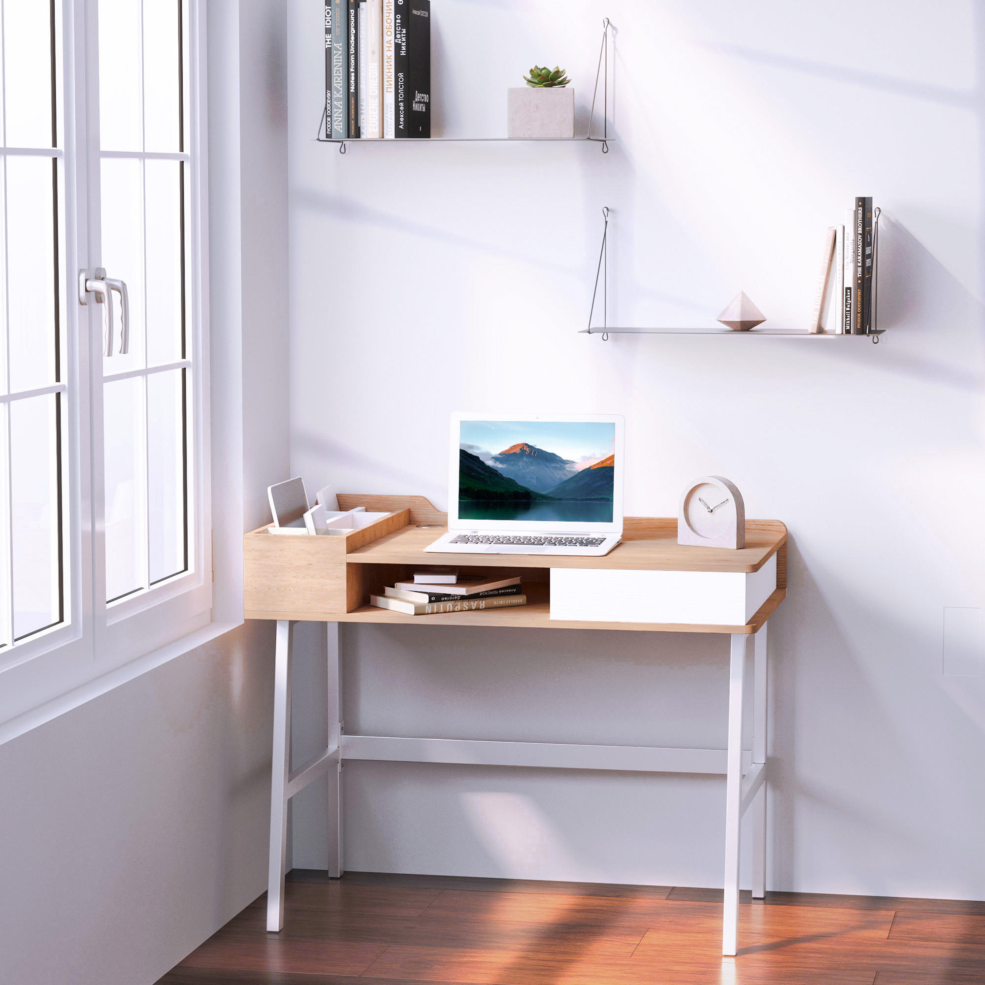 SCHREIBTISCH Bürotisch vielseitig verwendbar mit Breite Tischplatte - Naturfarben, Kunststoff (100/55/81cm) - HOMCOM