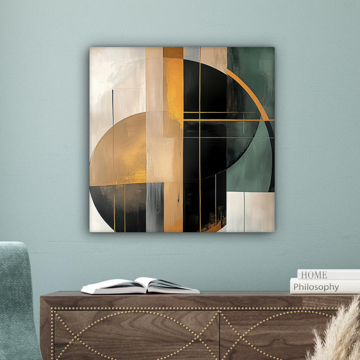 LEINWANDBILD - Abstrakt - Gold - Bronze - Grün - Formen - Modern - 50x50 - Room Decor - Multicolor, Textil (50/50cm) - MuchoWow