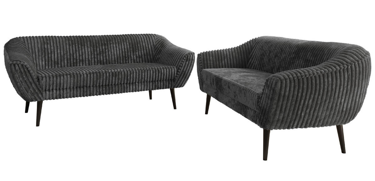 SEDACIA ZOSTAVA 3+3 PIRS - Sivá Manšester - Čierne nohy - čierna/sivá, kompozitné drevo/textil (180/75/74cm) - MKS