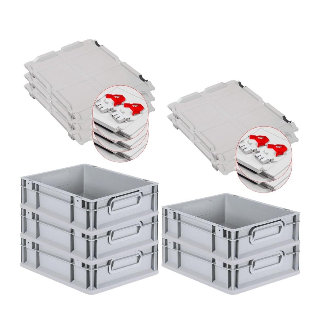 EUROBOX 5x Nextgen Economy Mit Scharnierdeckel Grau/Rot Griffe Geschlossen 11 Liter - Rot, Kunststoff (30/12/40cm) - PROREGAL