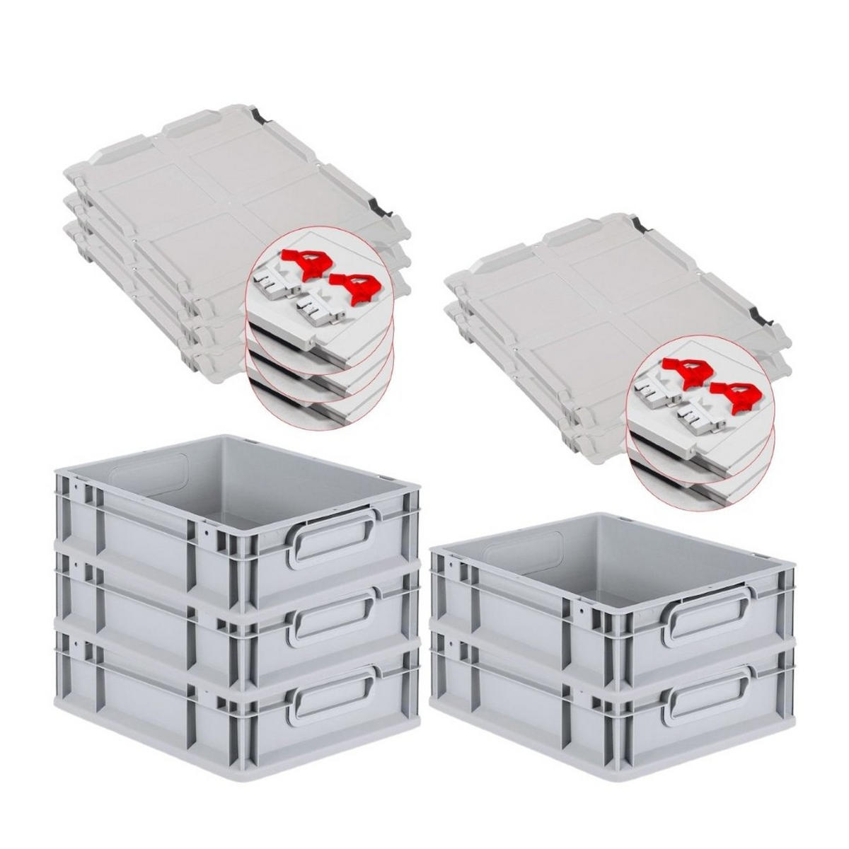 EUROBOX 5x Nextgen Economy Mit Scharnierdeckel Grau/Rot Griffe Geschlossen 11 Liter - Rot, Kunststoff (30/12/40cm) - PROREGAL