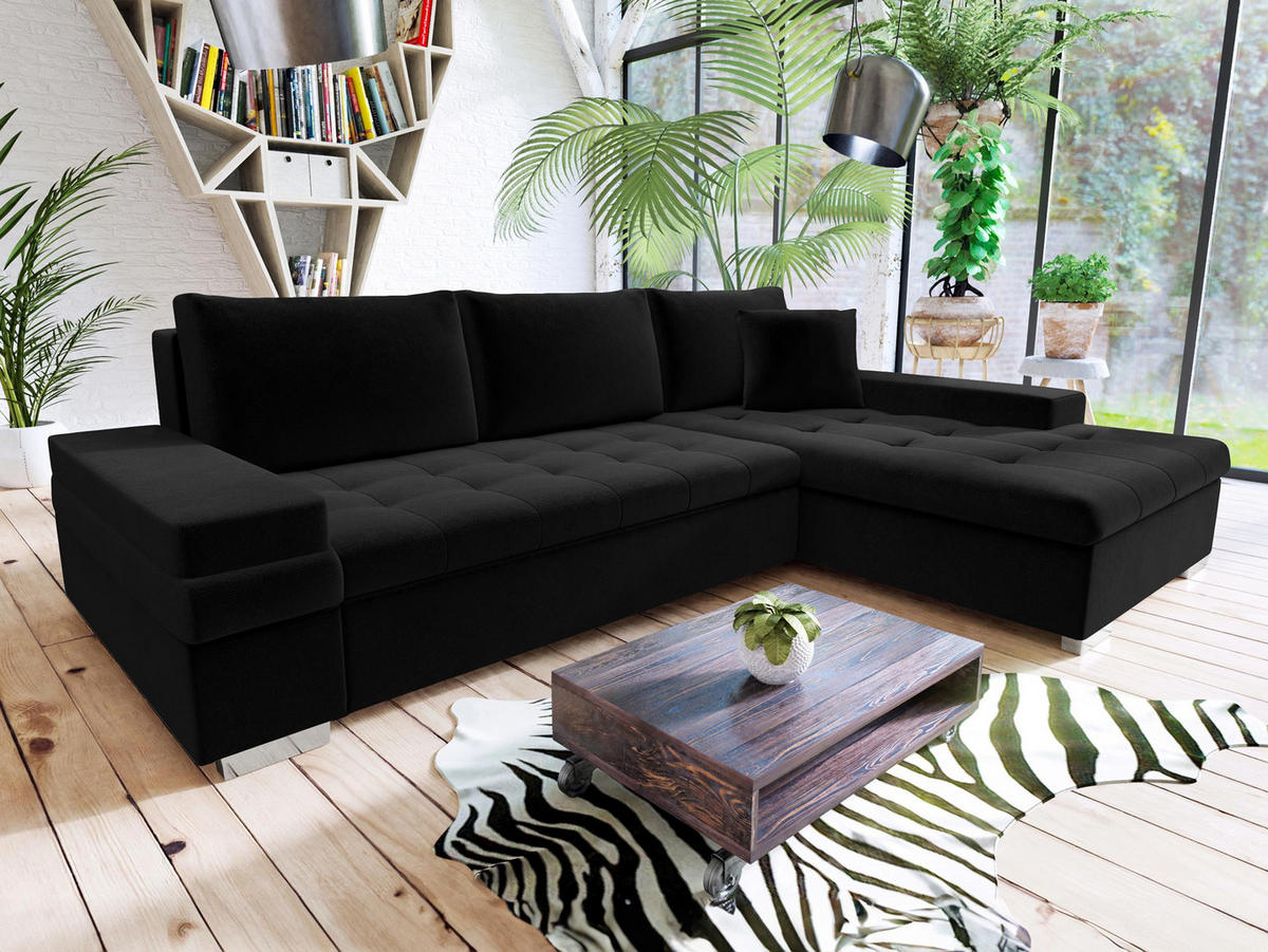 ECKSOFA Bangkok Mini - Silberfarben/Schwarz, Holz/Textil (274/182cm) - MIRJAN24