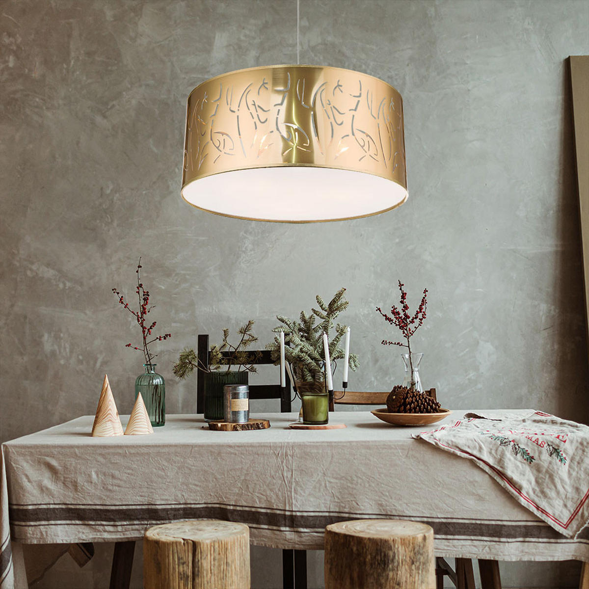 HÄNGELEUCHTE TAXOS Gold Matt - Goldfarben, Kunststoff (53/53/140cm) - Globo Lighting