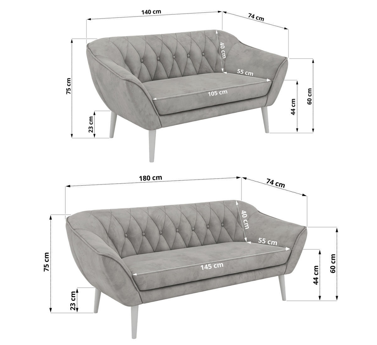 SEDACÍ SOUPRAVA 3+2 PIRS - Světle šedá Samet - Bílé nohy - bílá/světle šedá, kompozitní dřevo/textil (180/75/74cm) - MKS