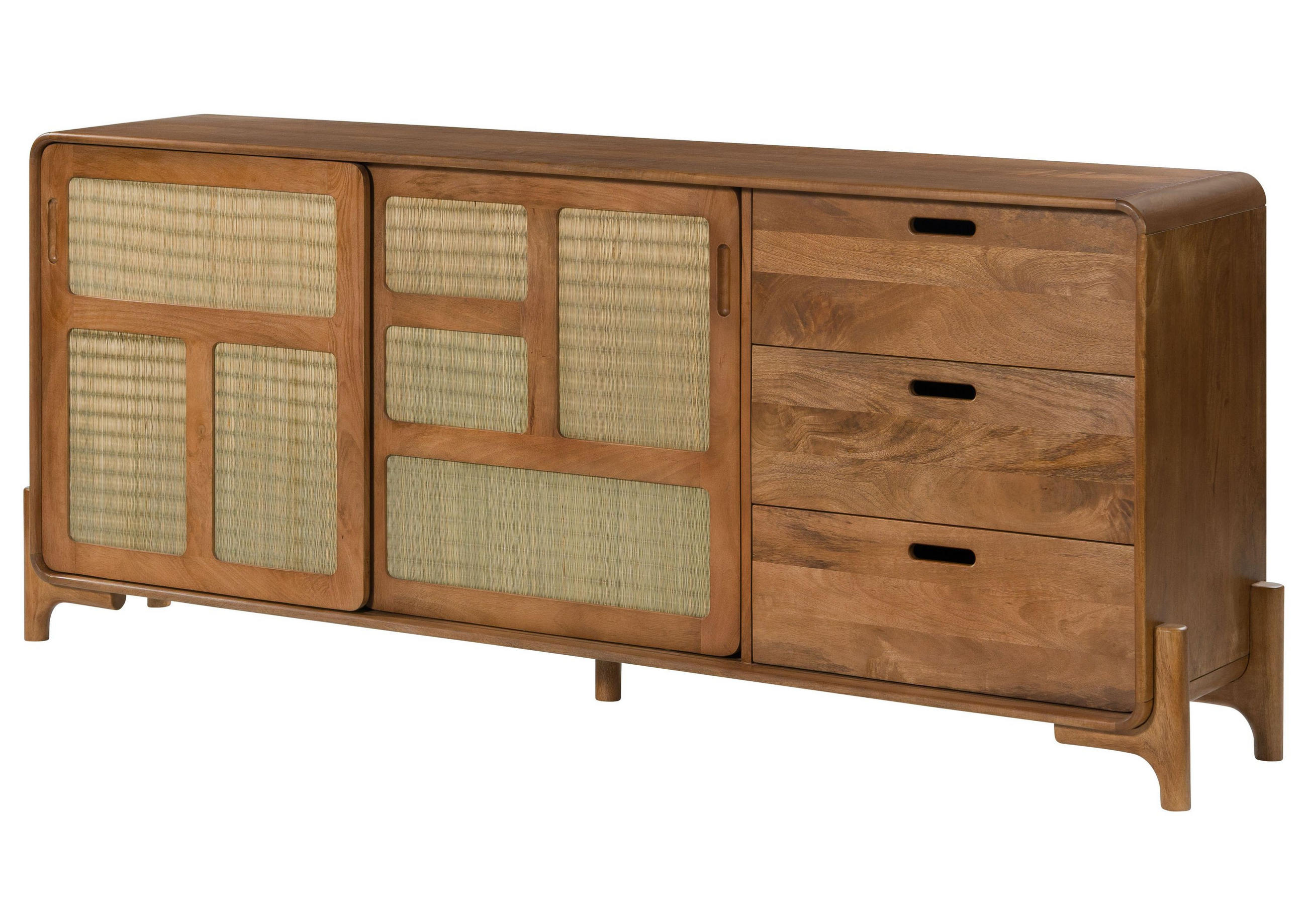SIDEBOARD Mango/Seegras 200x40x80 hellbraun lackiert MIZUMI #101 - Braun, Holz (200/80/40cm) - Massivmoebel24