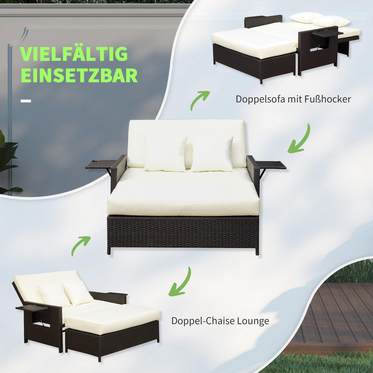 GARTENMÖBEL Set, PE, Braun+Creme - Creme/Braun, Kunststoff - Outsunny