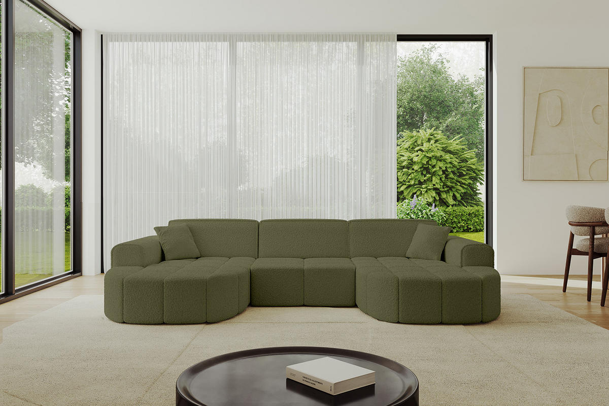 WOHNLANDSCHAFT LIVO-U1 - 315x173x79,5 cm Grün - Grün, Holzwerkstoff/Textil (315/79/173cm) - ALTDECOR