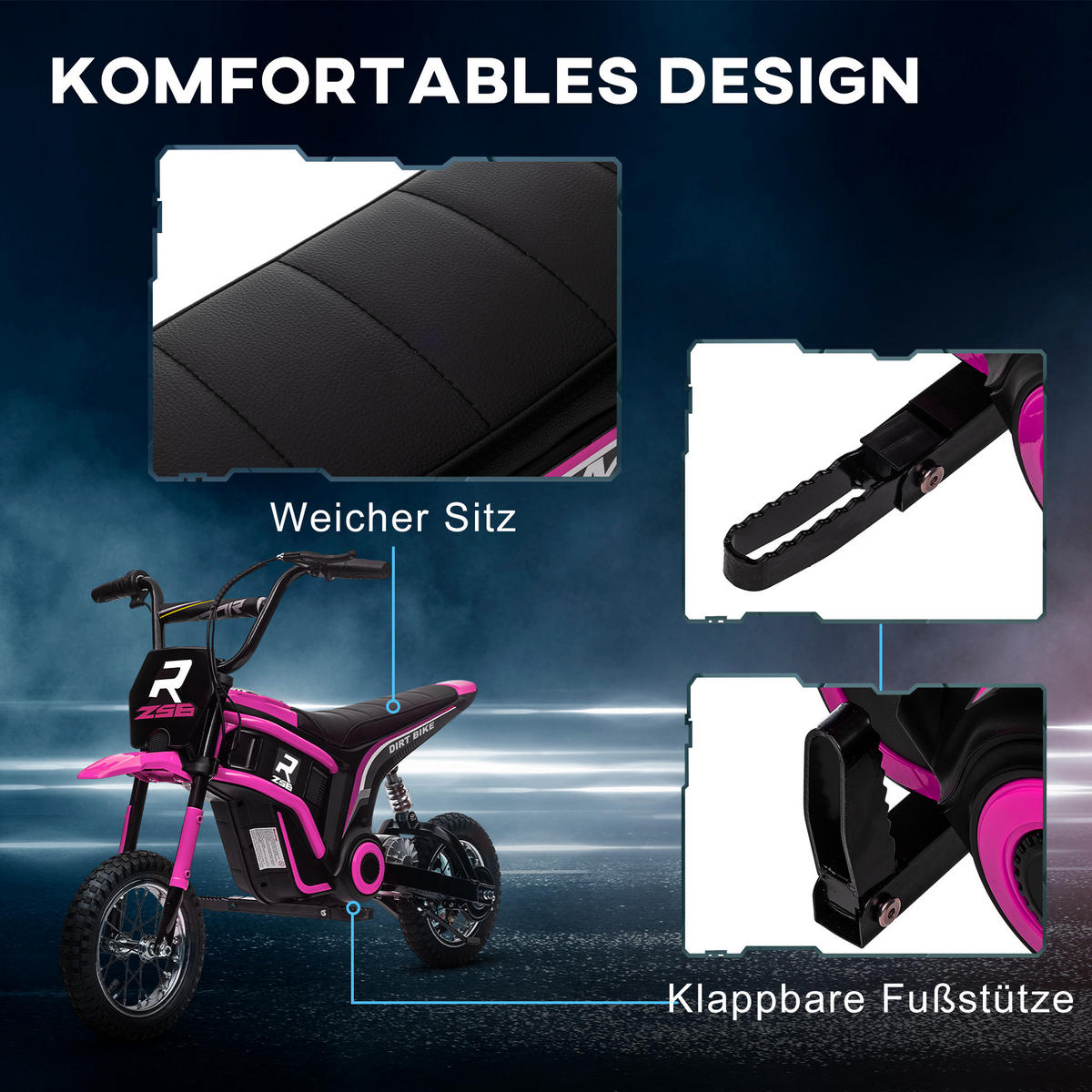 ELEKTRO-MOTORRAD DE-06243 24V mit Hupe, Leuchte und Drehgriff-Gashebel Rosa - Pink, Kunststoff/Metall (119/64/76.5cm) - ComfortXL