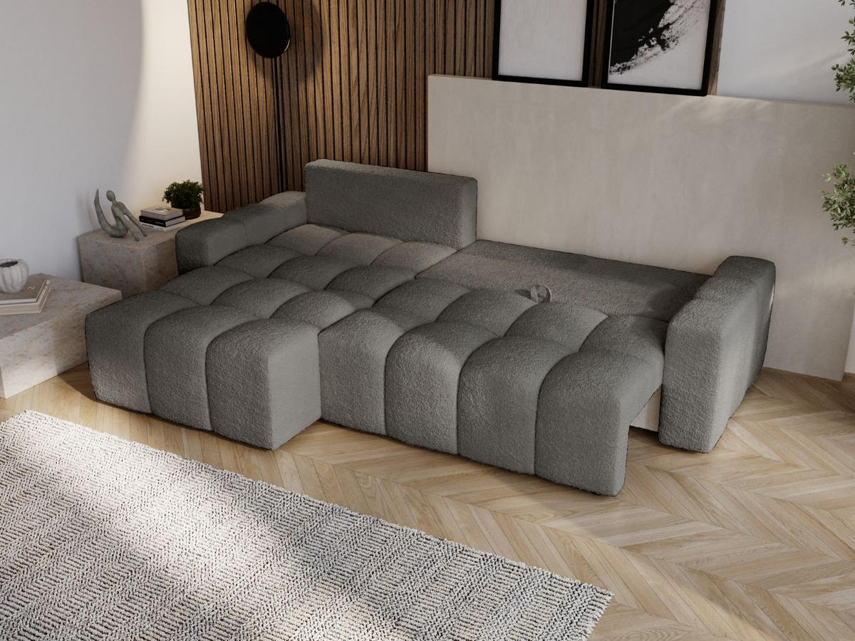 ECKSOFA Bresso Bouclé-Stoff Grau - Grau, Holz/Textil (255/168cm) - Graingold
