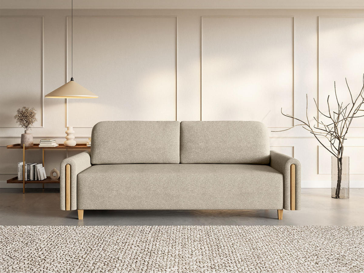 3-SITZER SCHLAFSOFA Majla Beige - Eichefarben/Beige, Holz/Textil (236/93/97cm) - Selsey