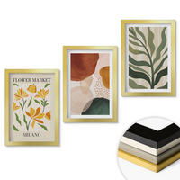 WANDBILDER 3er Set - 20x30 cm Goldrahmen - Florale abstrakte Formen - Goldfarben, Kunststoff (20/30cm) - ArtPrintCave