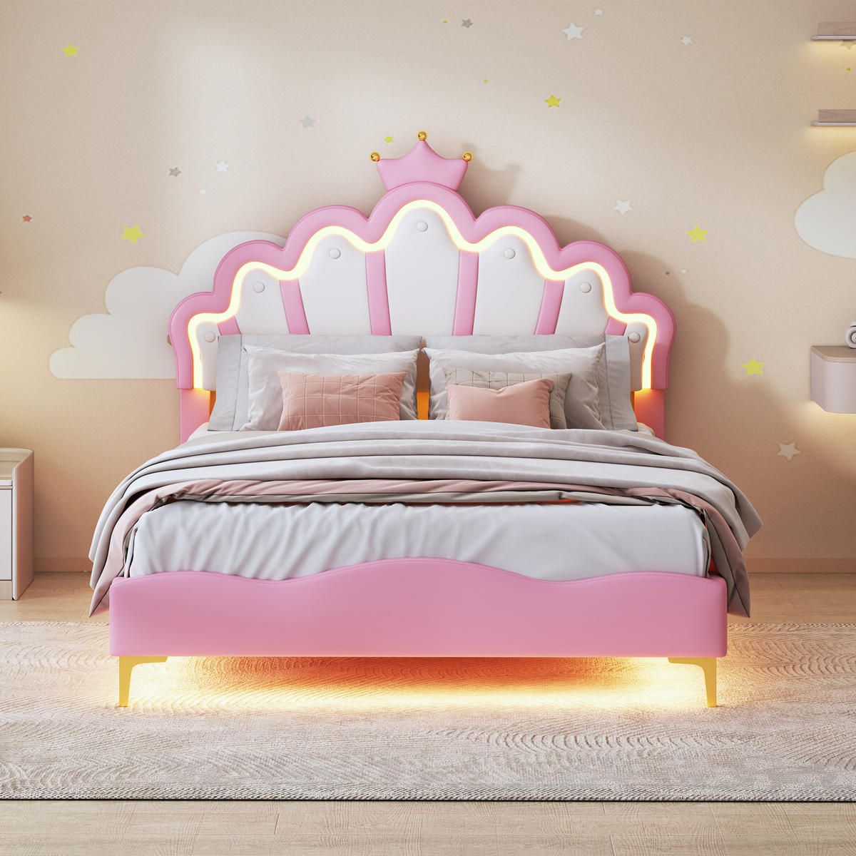 KINDERBETT 140/200 cm, in Rosa, Polsterbett Kinder Einzelbetten 140/200 mit Lattenrost, Verstellbarem Kopfteil - Pink, Leder/Holz (140/200cm) - BPKADHY