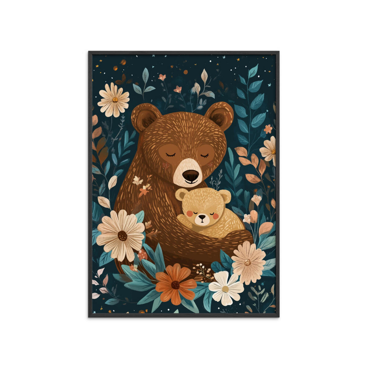 POSTER mit Rahmen Affordable Art Prints x Andreas Magnusson - Mama Bear with Cub - Blau/Schwarz, Holz/Papier (50/70cm) - Poster&Frame