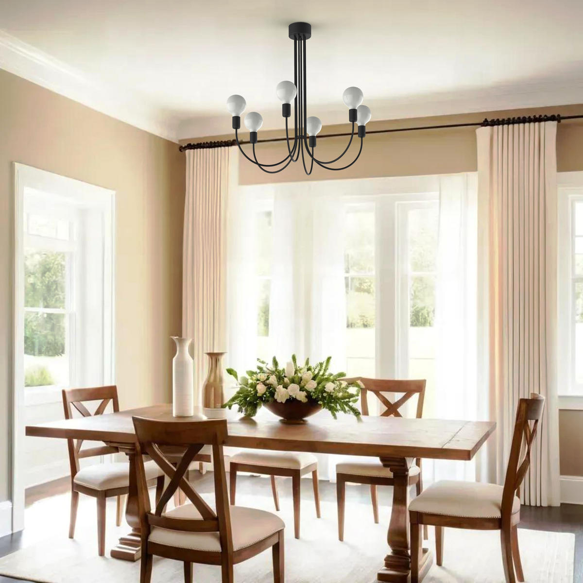 DECKENLEUCHTE Chandelier - Schwarz, Metall (60/60/60cm) - Lumicom