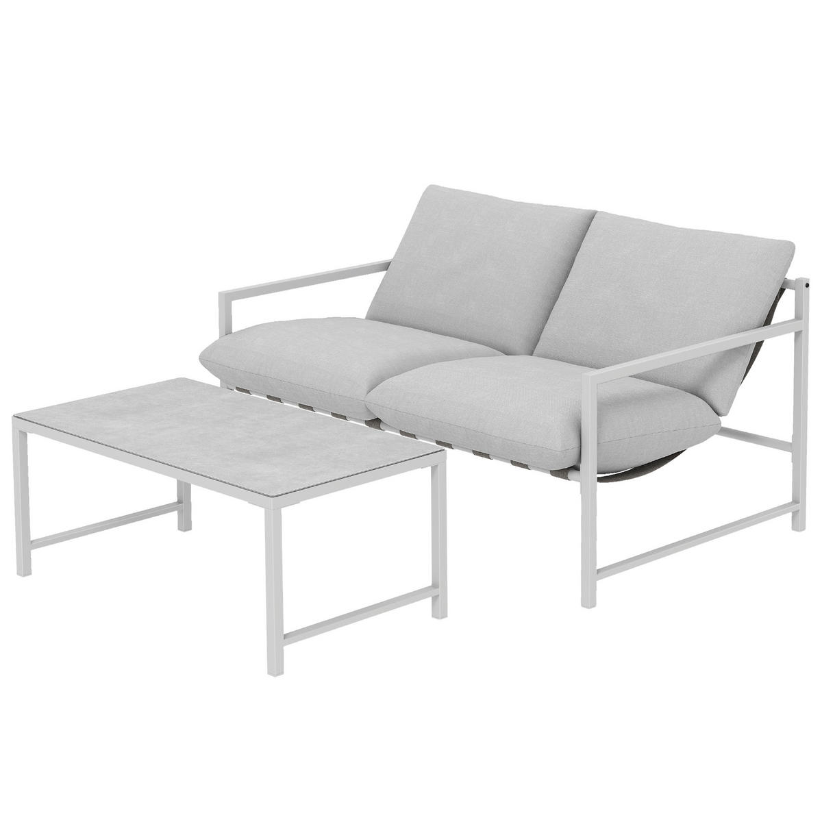 GARTENLOUNGE DE-13531 2-teilig, mit Tisch & 20 cm Kissen Hellgrau - Hellgrau, Metall - ComfortXL