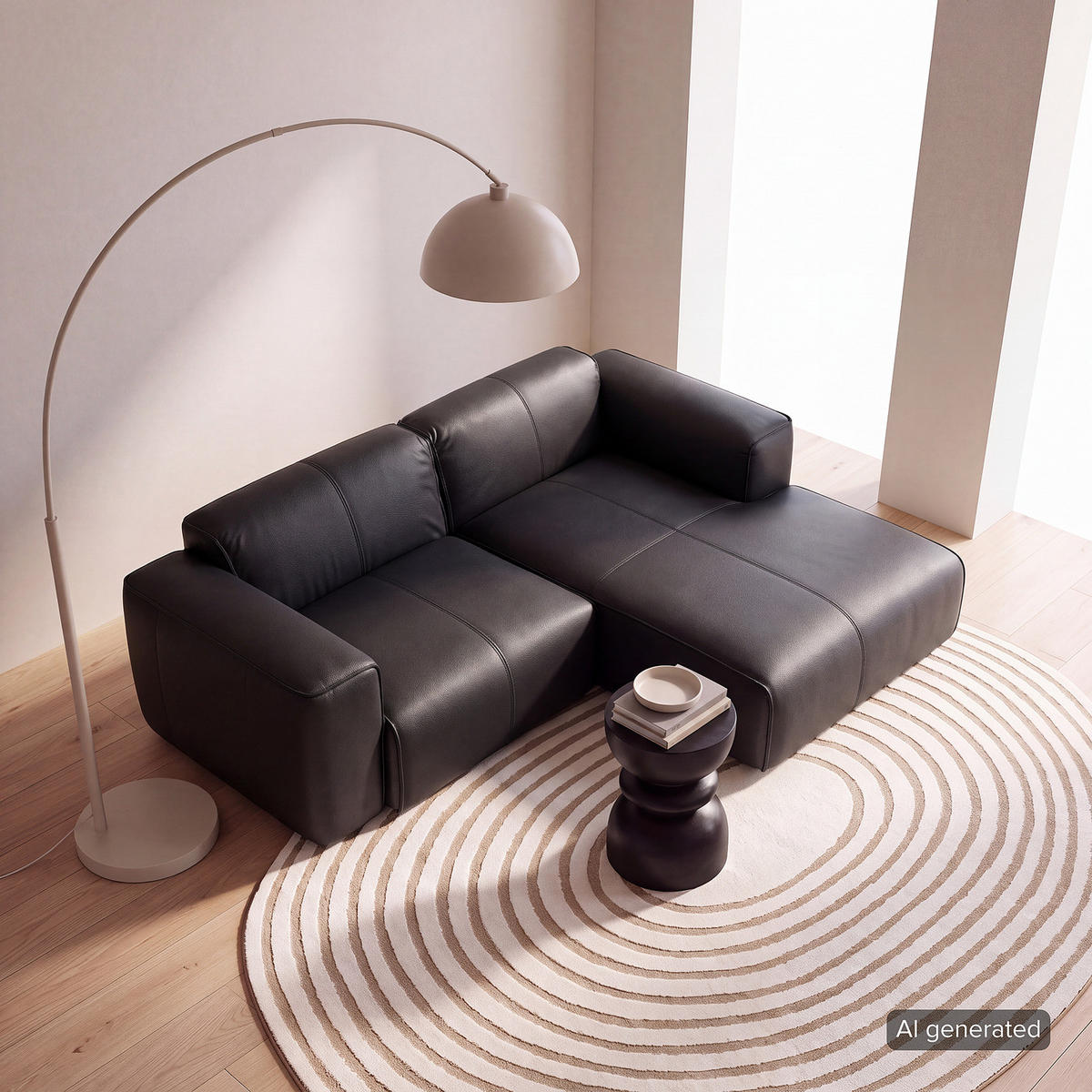 ECKSOFA mit XL-Longchair - Schwarz, Leder/Kunststoff (260/171cm) - home24