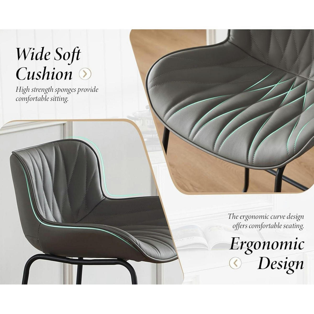 BARHOCKER 4er Set Steppdesign PU Kunstleder Grau - Grau, Kunststoff (52.6/87/52.5cm)