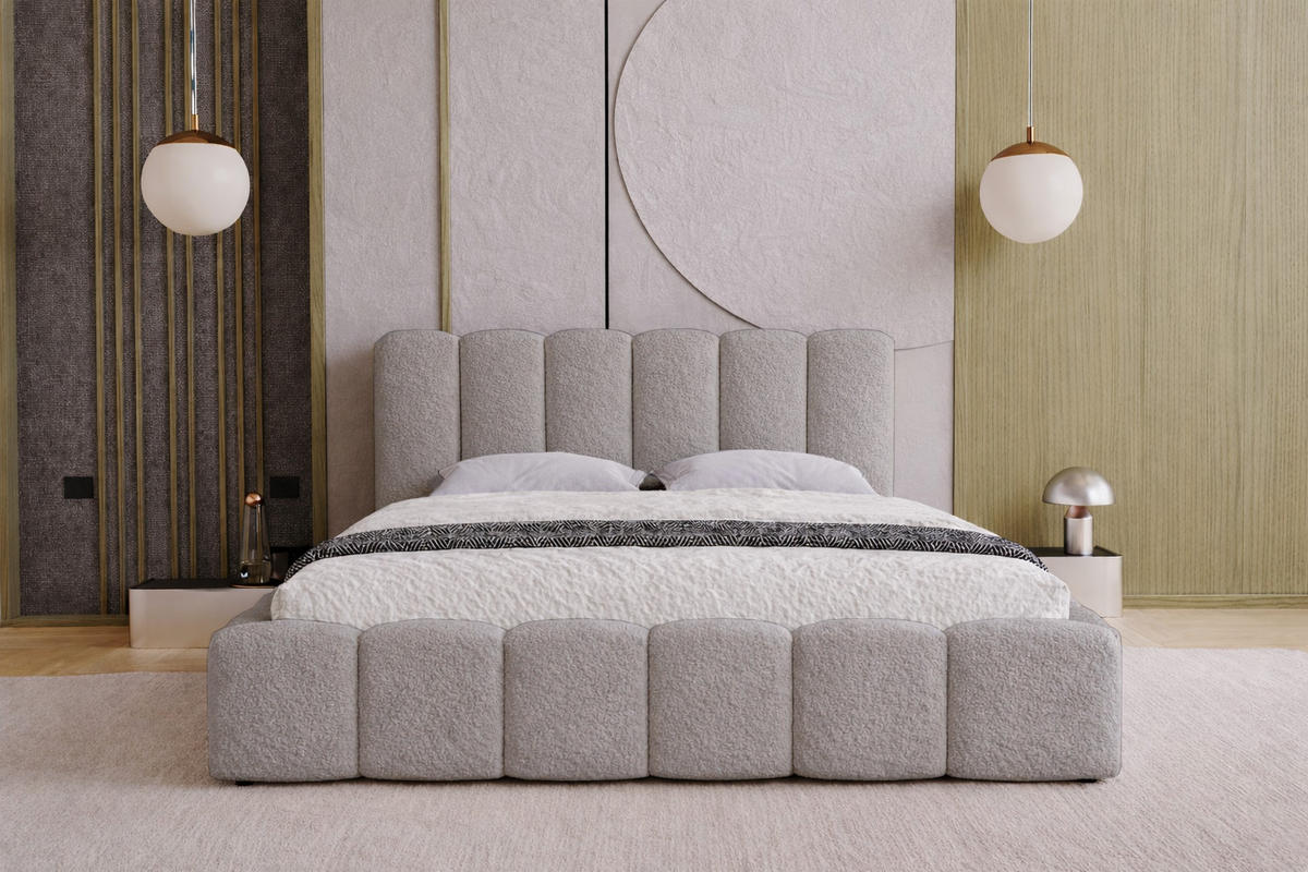 DOPPELBETT 180x200 Florent, Bettkasten, Boucle, Hellgrau - Hellgrau, Holz/Textil (180/200cm) - Emporius