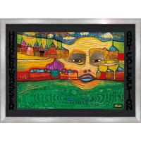 BILD gerahmt 72x53 cm Friedensreich Hundertwasser „Irinaland über dem Balkan“ - Gelb, Holz (72/53cm) - artissimo
