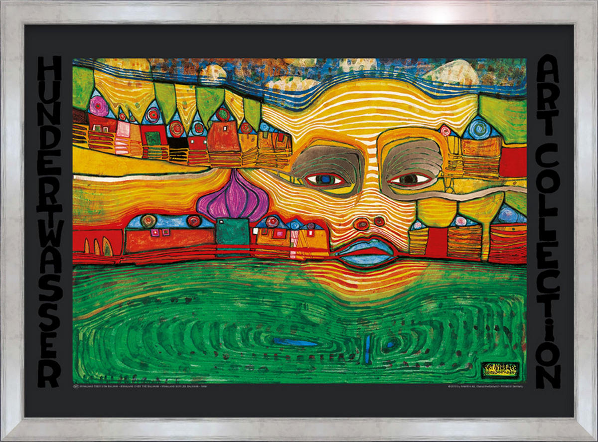 BILD gerahmt 72x53 cm Friedensreich Hundertwasser „Irinaland über dem Balkan“ - Gelb, Holz (72/53cm) - artissimo
