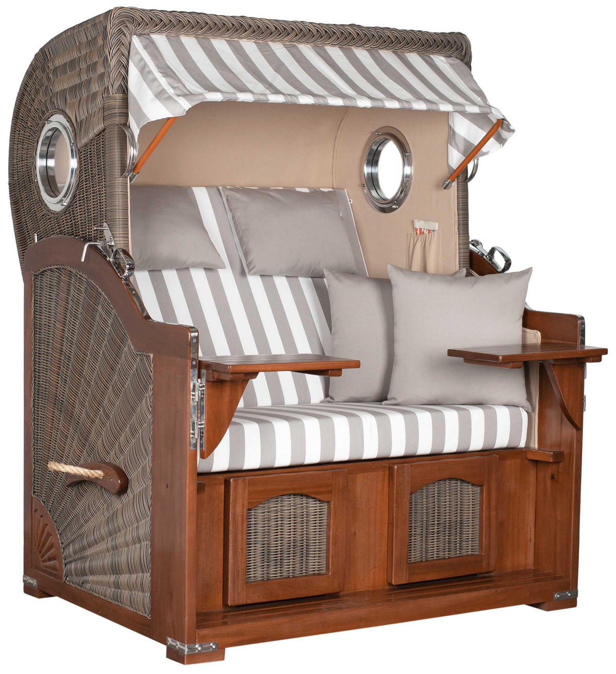 STRANDKORB 2-Sitzer Düne Mahagoni 513 - Hellgrau/Braun, Holz (125/170/80cm) - Mr. Deko
