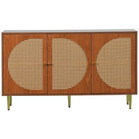 SIDEBOARDS mit 3 Rattan verzierten Türen，Nussbaum - Walnussfarben, Holz (40/76/129.8cm) - KOMHTOM