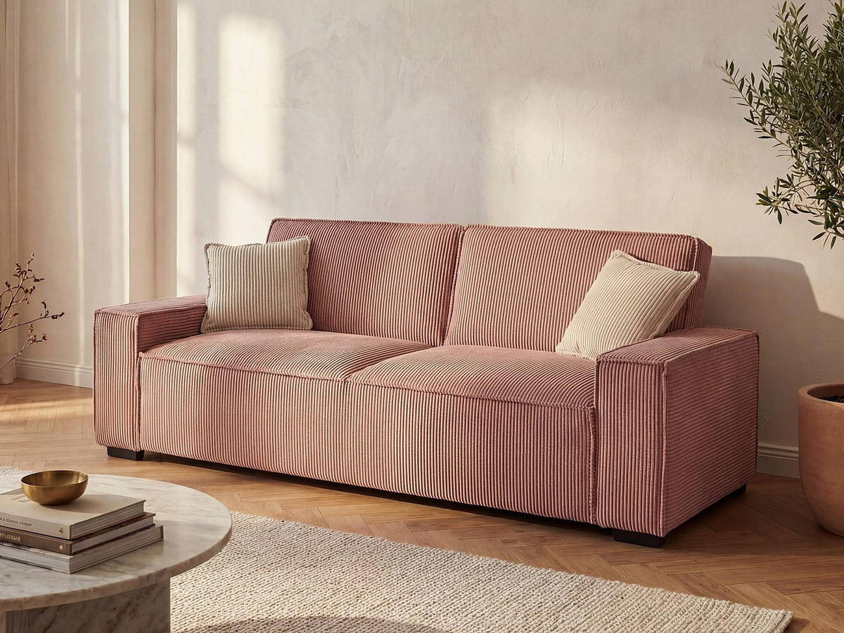 SCHLAFSOFA - 3 Personen - Stoff, Samt - Rosa - - Pink, Textil (230/87/94cm) - Vente-Unique