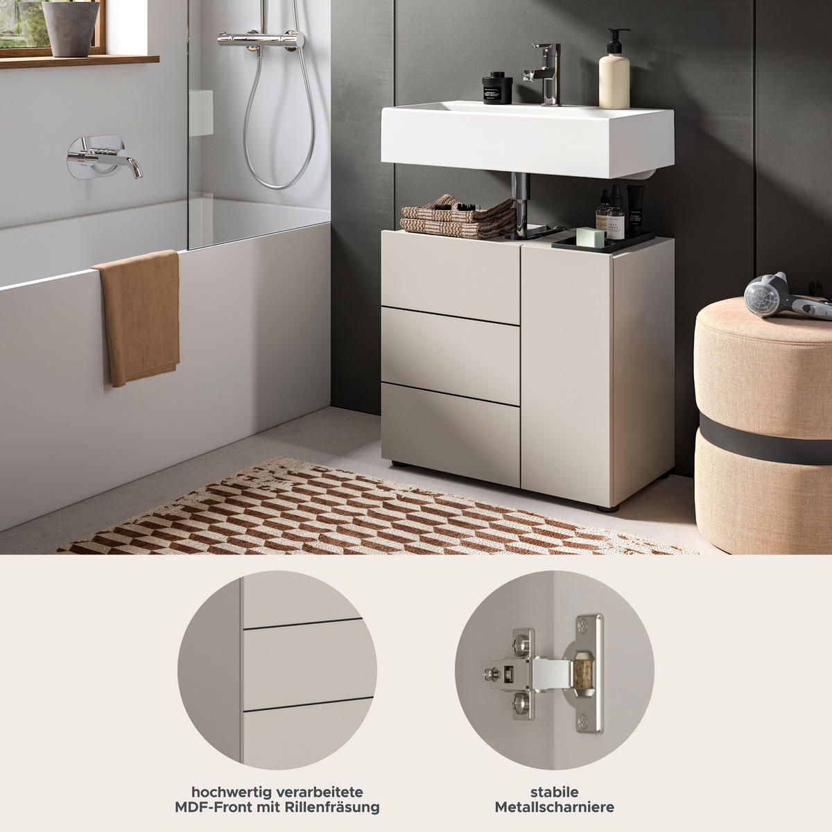 WASCHBECKENUNTERSCHRANK VIRA (B/H/T: ca. 60/57/34 cm) in Kaschmir/Kaschmir - Kaschmir, Holz (60/57/34cm)