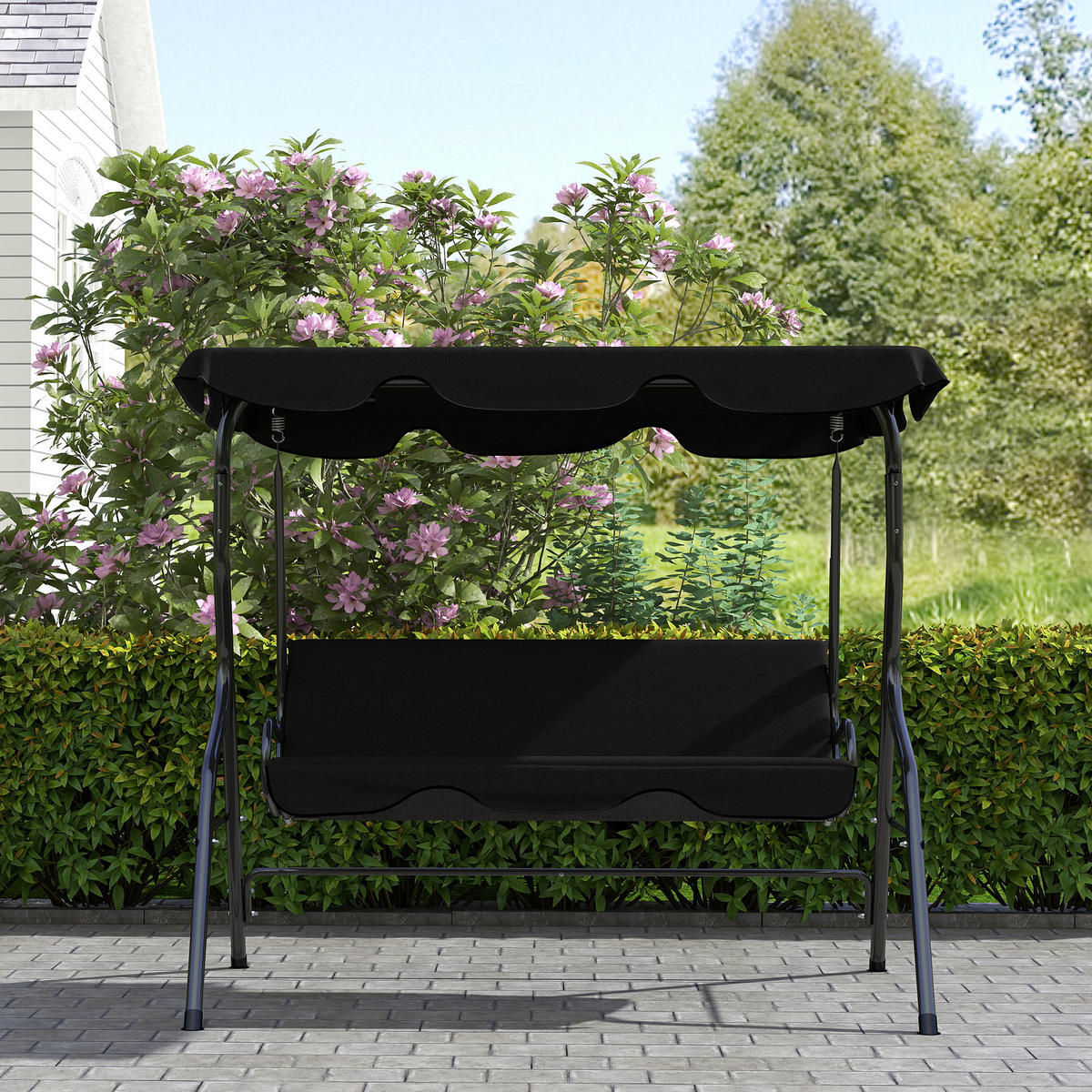 GARTENSCHAUKEL Schwarz 3-Sitzer mit verstellbarem Dach - Schwarz, Metall (170/153/110cm) - PANGIVO