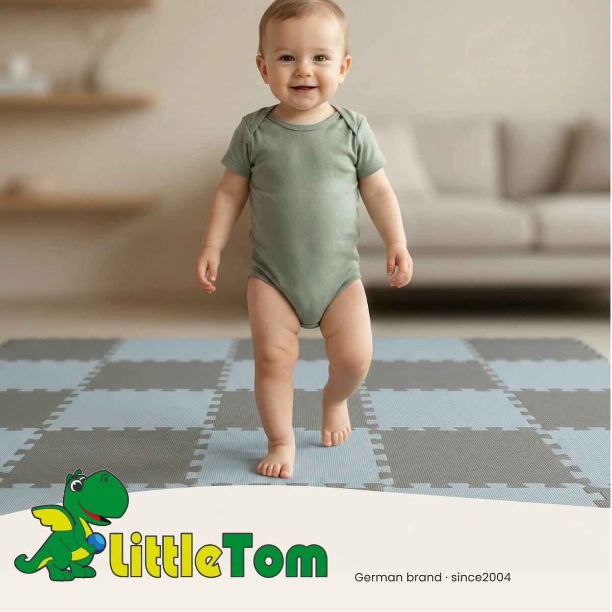 SPIELMATTE ab Null - 180/90/1 cm Puzzlematte mit Rand Graublau Grau - Grau, Kunststoff (30/30cm) - Littletom